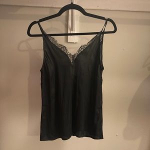 Vintage Silk Black Tank Top w/Lace Trim